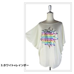 Tシャツ　ドルマン袖　夏　薄手　涼しい　ラメプリント　太陽と月柄画像
