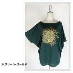 Tシャツ　ドルマン袖　夏　薄手　涼しい　ラメプリント　太陽と月柄画像