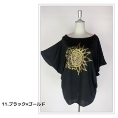 Tシャツ　ドルマン袖　夏　薄手　涼しい　ラメプリント　太陽と月柄画像