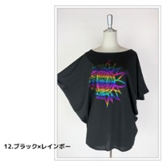 Tシャツ　ドルマン袖　夏　薄手　涼しい　ラメプリント　太陽と月柄画像