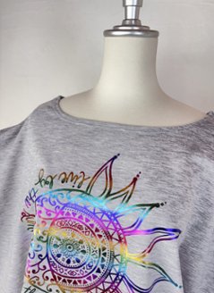 Tシャツ　ドルマン袖　夏　薄手　涼しい　ラメプリント　太陽と月柄画像