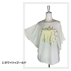 Tシャツ　ドルマン袖　夏　薄手　涼しい　ラメプリント　太陽と月柄画像