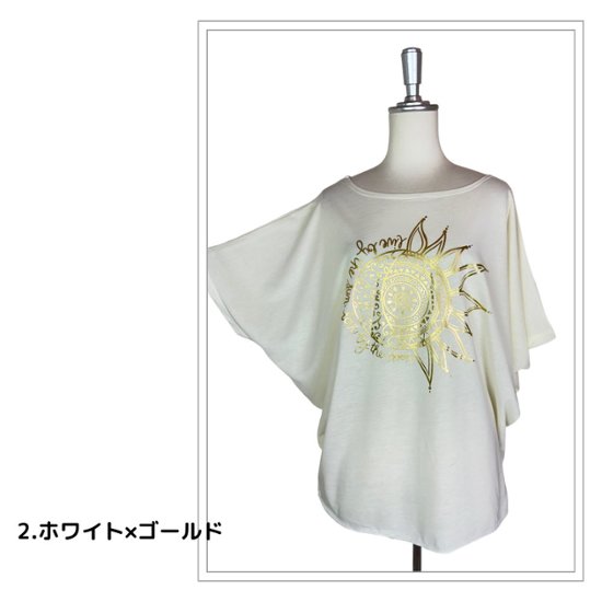 Tシャツ　ドルマン袖　夏　薄手　涼しい　ラメプリント　太陽と月柄画像