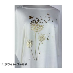 Tシャツ　ドルマン袖　夏　薄手　涼しい　ラメプリント　たんぽぽと蝶柄画像