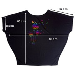 Tシャツ　ドルマン袖　夏　薄手　涼しい　ラメプリント　たんぽぽと蝶柄画像