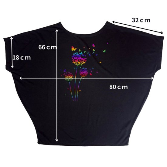 Tシャツ　ドルマン袖　夏　薄手　涼しい　ラメプリント　たんぽぽと蝶柄画像