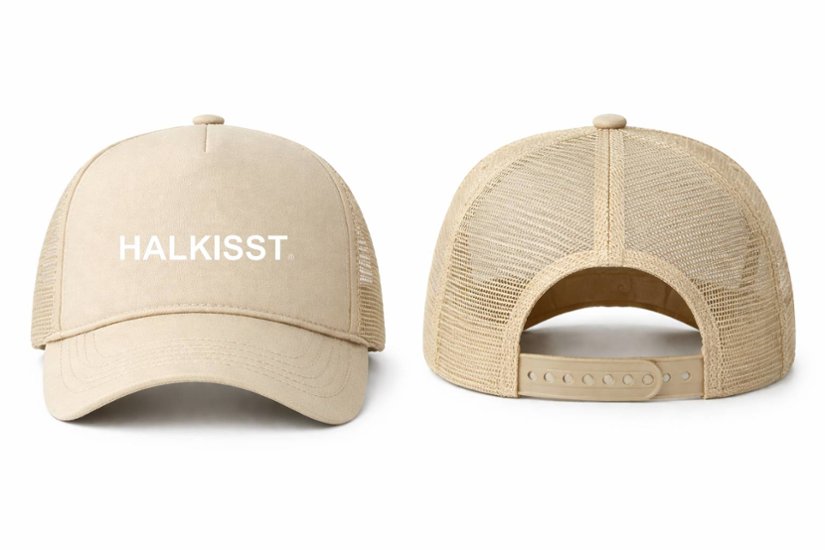 HALKISST　キャップ　ベージュ×ホワイト画像