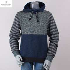 SCOTCH&SODA スコッチ アンド ソーダ ブルー ボーダー 切り返し パーカー プルオーバーの画像