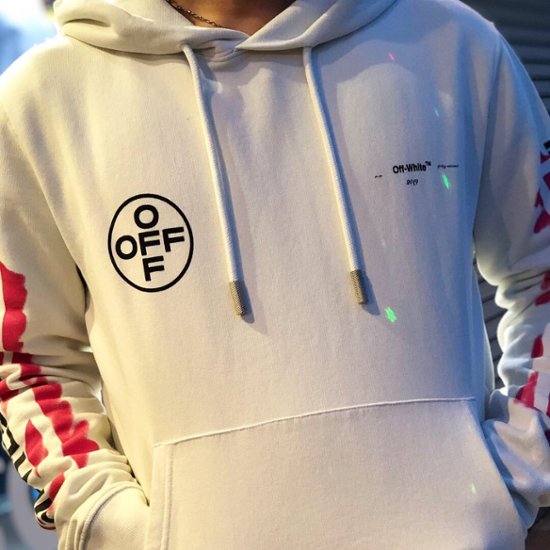 Off-White オフホワイト DIAG STENCIL SLIM HOODIE ホワイト ピンク プルオーバー 画像