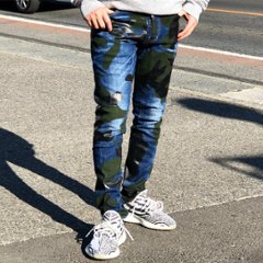 DSQUARED2 ディースクエアード ジーンズ TIDY BIKER JEAN ブルー 迷彩 カモフラ コーティング ラスト1点サービスプライスの画像