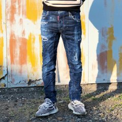 DSQUARED2 ディースクエアード ジーンズ TIDY BIKER JEAN  ブルー ダメージ加工 イエローペインティング 国内未入荷モデルの画像