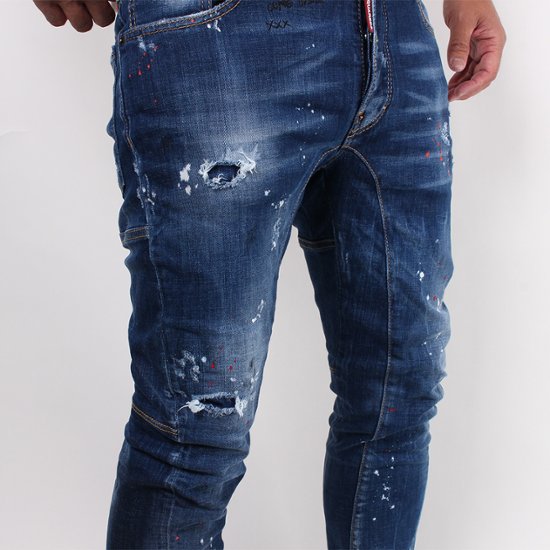 DSQUARED2 ディースクエアード ジーンズ TIDY BIKER JEAN  ブルー ダメージ加工 ペインティング S74LB0594画像