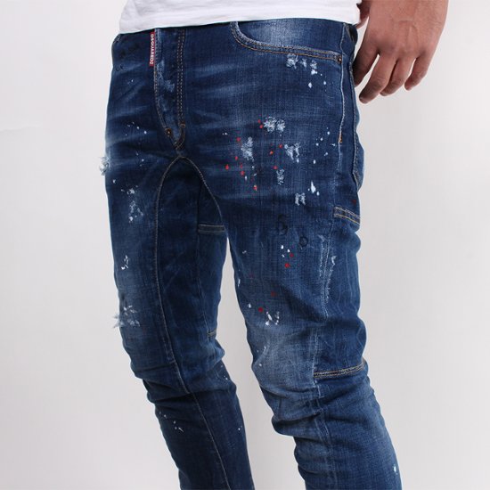 DSQUARED2 ディースクエアード ジーンズ TIDY BIKER JEAN  ブルー ダメージ加工 ペインティング S74LB0594画像