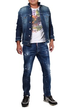 DSQUARED2 ディースクエアード ジーンズ TIDY BIKER JEAN  ブルー ダメージ加工 ペインティング S74LB0594画像