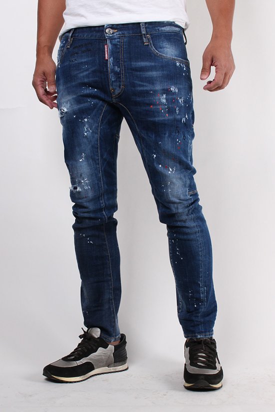 DSQUARED2 ディースクエアード ジーンズ TIDY BIKER JEAN  ブルー ダメージ加工 ペインティング S74LB0594画像