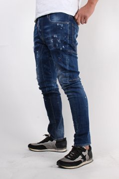 DSQUARED2 ディースクエアード ジーンズ TIDY BIKER JEAN  ブルー ダメージ加工 ペインティング S74LB0594画像