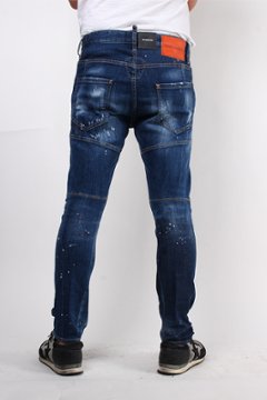 DSQUARED2 ディースクエアード ジーンズ TIDY BIKER JEAN  ブルー ダメージ加工 ペインティング S74LB0594画像