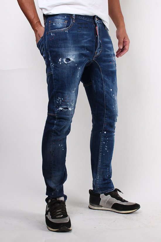 DSQUARED2 ディースクエアード ジーンズ TIDY BIKER JEAN  ブルー ダメージ加工 ペインティング S74LB0594画像