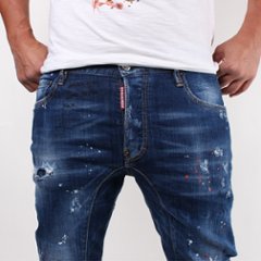 DSQUARED2 ディースクエアード ジーンズ TIDY BIKER JEAN  ブルー ダメージ加工 ペインティング S74LB0594画像