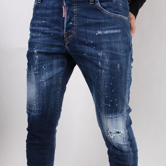 DSQUARED2 ディースクエアード ジーンズ SEXY TWIST JEANS  ブルー ダメージ加工 ペインティング S74LB0596画像