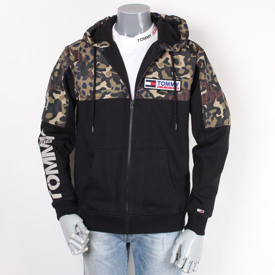 TOMMYJEANS トミージーンズ ジップアップフーディー 迷彩 ブラック画像