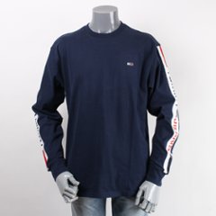 TOMMYJEANS トミージーンズ ロングスリーブ ロゴテープ ロンT ネイビーの画像