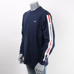 TOMMYJEANS トミージーンズ ロングスリーブ ロゴテープ ロンT ネイビー画像