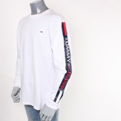 TOMMYJEANS トミージーンズ ロングスリーブ ロゴテープ ロンT ホワイト画像