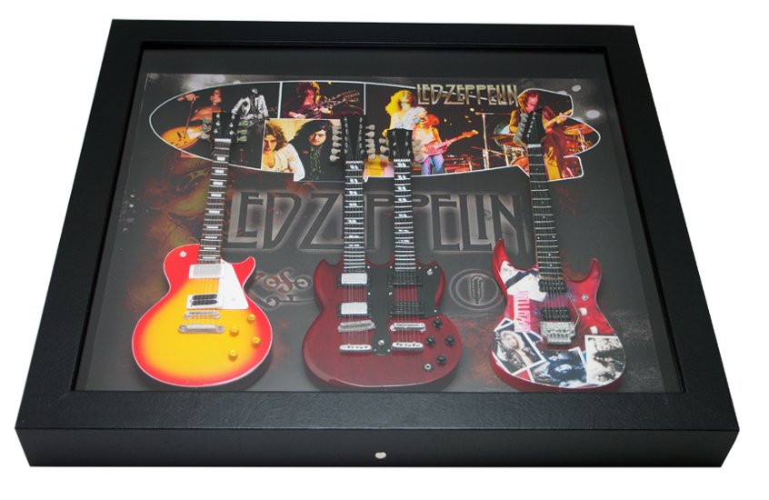 レッドツェッペリン LED ZEPPELIN ミニチュア楽器 ギター 卓上 壁掛け 額装 額縁 セット画像