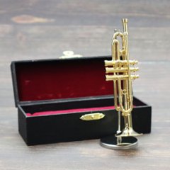 ミニチュア楽器 1/6スケール トランペット ゴールド 専用ケース＆スタンド付き の画像