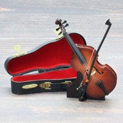 ミニチュア楽器 コントラバス 全長14cm 専用ケース＆スタンド付きの画像