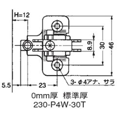 スガツネ ランプ ＬＡＭＰ ワンタッチスライド丁番 ３５カップ 半かぶせ キャッチなし　２３０－２６／９Ｔ＋２３０－Ｐ４Ｗ－３０Ｔ　３ツ穴座金ビスセット画像