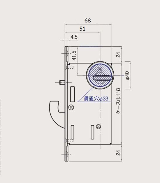 ゴール ＧＯＡＬ 引戸鎌錠 ＳＸ−３ ＬＸ型サムターン 内締錠 バックセット５１ｍｍ 扉厚２９−４３ｍｍ画像