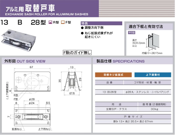 家研販売　ＫＡＫＥＮ　サッシ取替戸車　１３−Ｂ−２８型　ステンレス　２８Φ　丸型画像