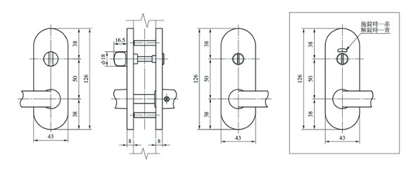 美和ロック ＭＩＷＡ レバーハンドル ＺＬＴ９０１１１−８ 表示錠 アルミ合金製 アルミシルバー（ＳＶ） 室内用 小判座 チューブラ錠　１個　送料無料画像