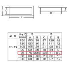 ツキエス　ＴＳ−１３　ＳＧ　平面長角戸引手　７５ｍｍ　（12個まで）画像