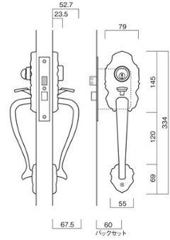 長沢製作所 古代 装飾玄関錠 コンテッサ Ｋ−２０１ 両面 サムラッチ錠 標準扉厚３５〜４５mm　２４０６６ＧＢ画像