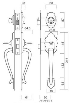 長沢製作所 古代 装飾玄関錠 ニュープレジデント ３０１ サムラッチ錠 標準扉厚３０〜４０mm　２３００６ＧＢ画像