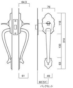 長沢製作所 古代 装飾空錠 ニュープレジデント空錠 標準扉厚３０〜４０mm  ２１１６４ＧＢ画像