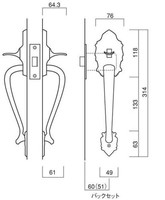 長沢製作所 古代 装飾空錠 ニュープレジデント空錠 標準扉厚３０〜４０mm  ２１１６４ＧＢ画像