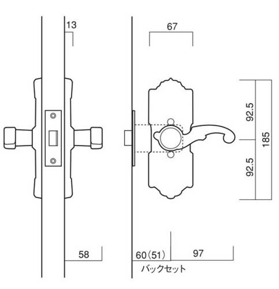 長沢製作所 古代 装飾空錠 エンプレス３号 標準扉厚３０〜４５mm ２１０６２ＧＢ画像