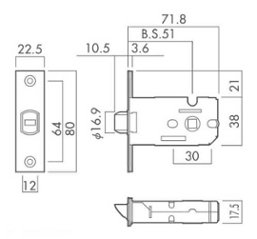 川口技研 ＧＩＫＥＮ  レバーハンドル ＬＳ－３３－１Ｍ 丸座空錠 ＬＳミニケース錠 ニッケル・ブラウン・サテンゴールド　バックセット５１ｍｍ画像