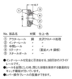 スガツネ工業 ＬＡＭＰ スライドレール ３６１８型 ３段引画像