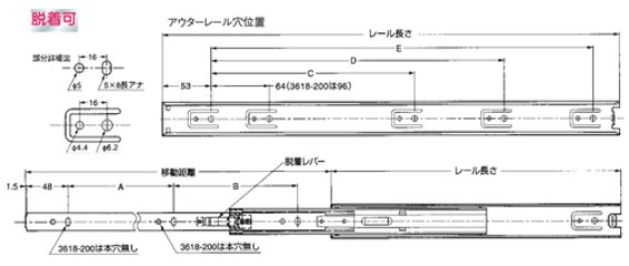 スガツネ工業 ＬＡＭＰ スライドレール ３６１８型 ３段引画像