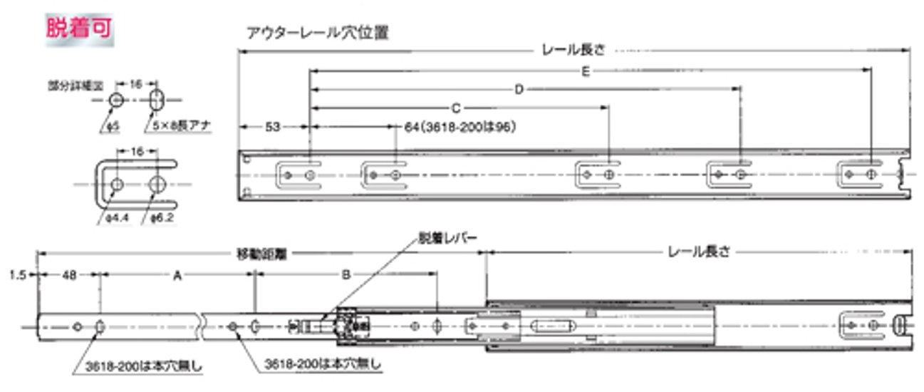 スガツネ工業 ＬＡＭＰ スライドレール ３６１８型 ３段引画像