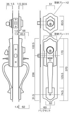 長沢製作所 古代 サムラッチ取替錠 ツーロック取替錠  ＡＢ色 バックセット６０ｍｍ 標準扉厚３０〜４０mm ９２４５０９ＡＢ画像