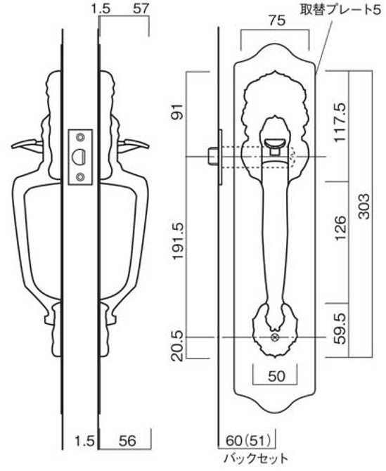 長沢製作所 古代 サムラッチ空錠取替錠 バックセット６０ｍｍ ＡＢ色 標準扉厚２７〜３７mm ９２１６００ＡＢ画像