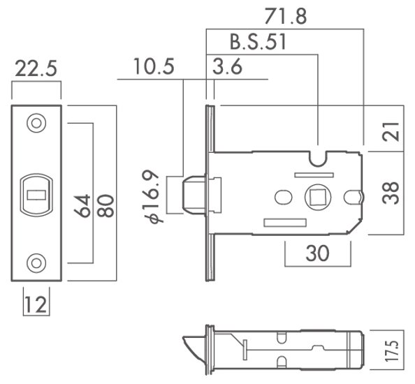 川口技研 ＧＩＫＥＮ ＺＢレバーハンドル つや消しブラック ＬＳ−６２Ａ−１Ｍ−ＺＢ 丸座空錠 バックセット５１ｍｍ画像