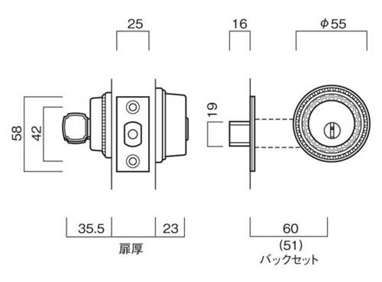 長沢製作所 古代装飾本締錠 チューブラー本締錠 ＮＴ-Ｔ 標準扉厚３０〜４０ｍｍ ２２０４５ＧＢ画像