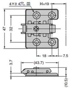 スガツネ工業 ＬＡＭＰ スライド丁番 オリンピア ３６０－Ｃ２６－０Ｔ ３５カップインセットキャッチ付 ３６０－Ｐ６ＷＴ４ツ穴座金・ビス付セット画像